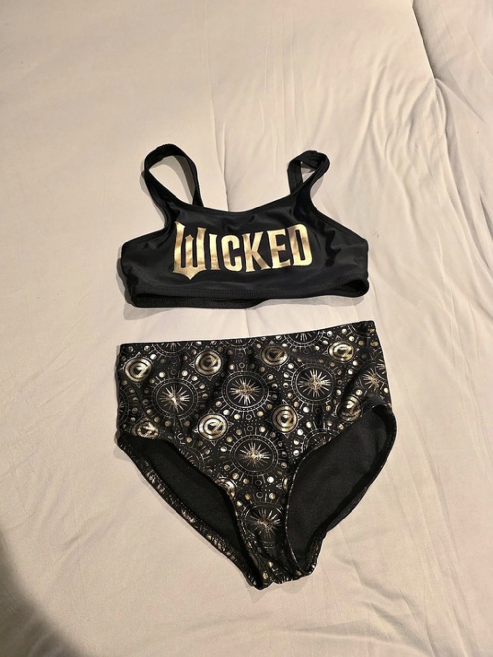 Wicked Movie Print Bikini Swim Set Black & Gold